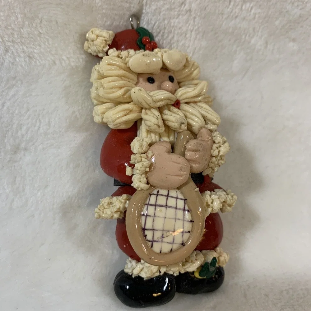 Vintage Glazed Dough Type Christmas Ornament Spaghetti Beard Tennis Player Santa